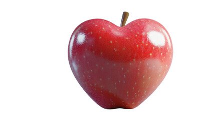 Red apple with heart-shaped cutout and glossy skin isolated on white background