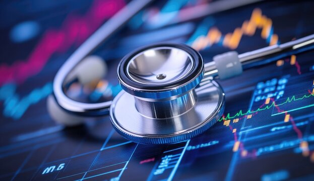Stethoscope on a financial data display