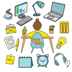 Collection vector elements of freelance tools in cartoon style. Flat design clipart freelance work