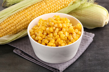 Canned sweet young corn grain