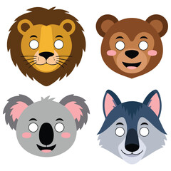 animals carnival mask vector set isolated on white background