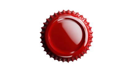 Red plastic bottle cap with ribbed edge and circular shape isolated on white background