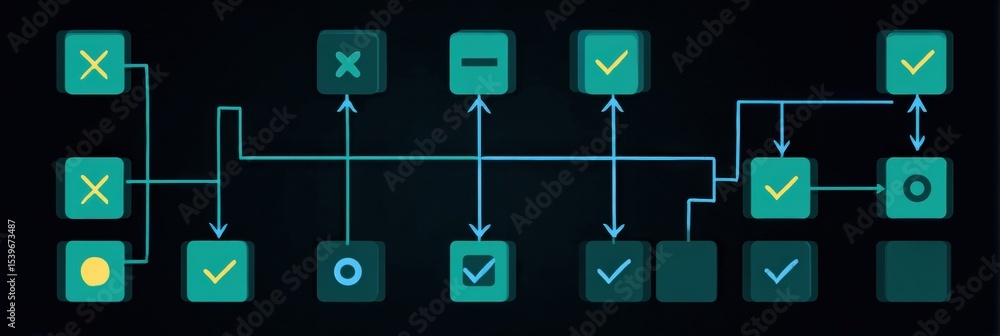 Poster phishing simulation decision tree layout illustrating user choices and outcomes step by step for cyb