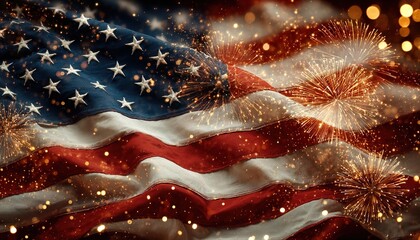 USA flag with fireworks background for 4 july independence day. High quality