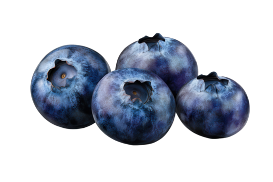 Fresh blueberries isolated on a transparent background showcasing vibrant colors and unique textures accentuating their nutritional value and fruitiness