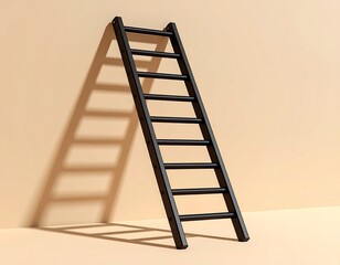Sturdy Black Wooden Ladder Leaning Against a Soft Background