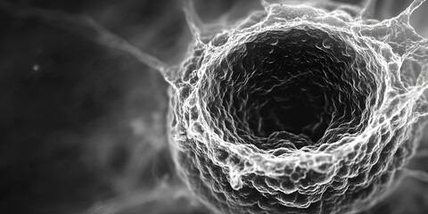 Black and White Close-Up of Cellular Structure, High-Detail Cellular Structure in Black and White, Microbial Structure in Monochrome Digital Art


