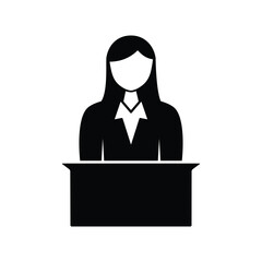 business woman giving a speech at the podium