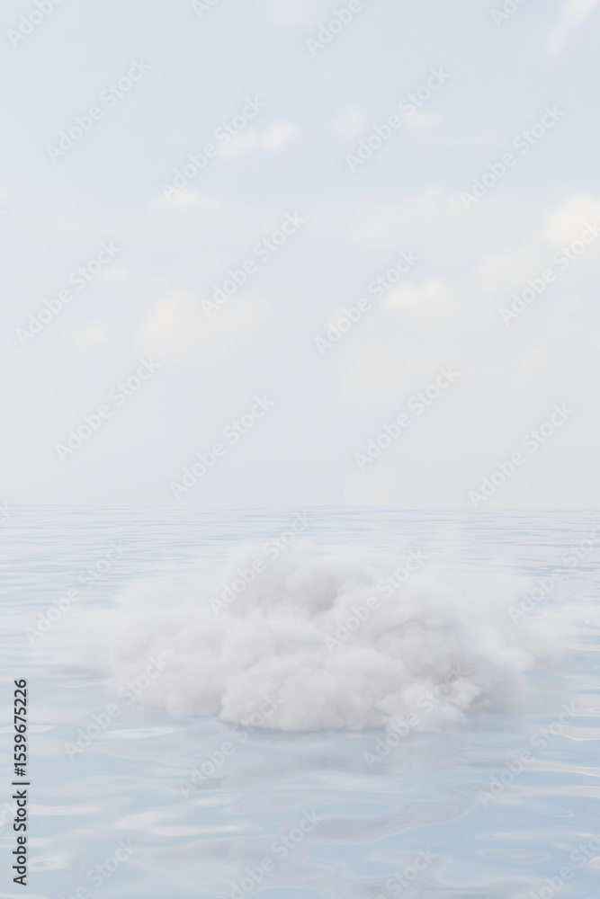 Poster 3d rendering natural background, cloud floating above the water, use for product display, showcase, 