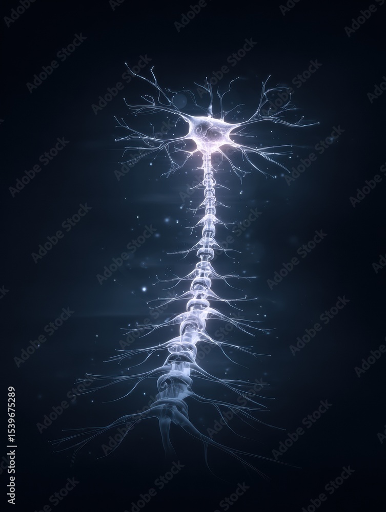 Poster detailed representation of spinal cord and nerve branches highlighting minimalistic medical design i