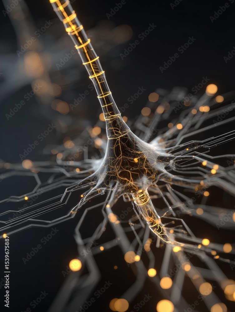 Aufkleber Stylized Circuit Board Transitions Into Nerve Structures Highlighting Technology and Biology Intertwining