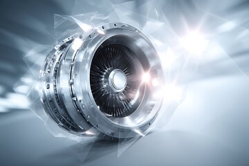 Realistic Multicolor 6-Cylinder Turbo Engine with Abstract Metallic Background
