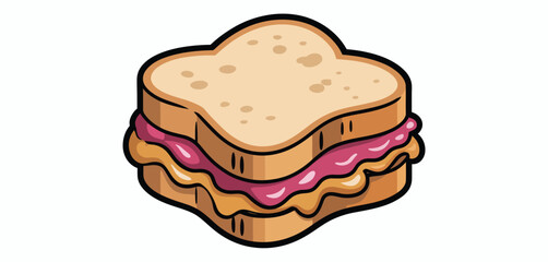Cartoon Illustration of a Delicious Peanut Butter and Jelly Sandwich