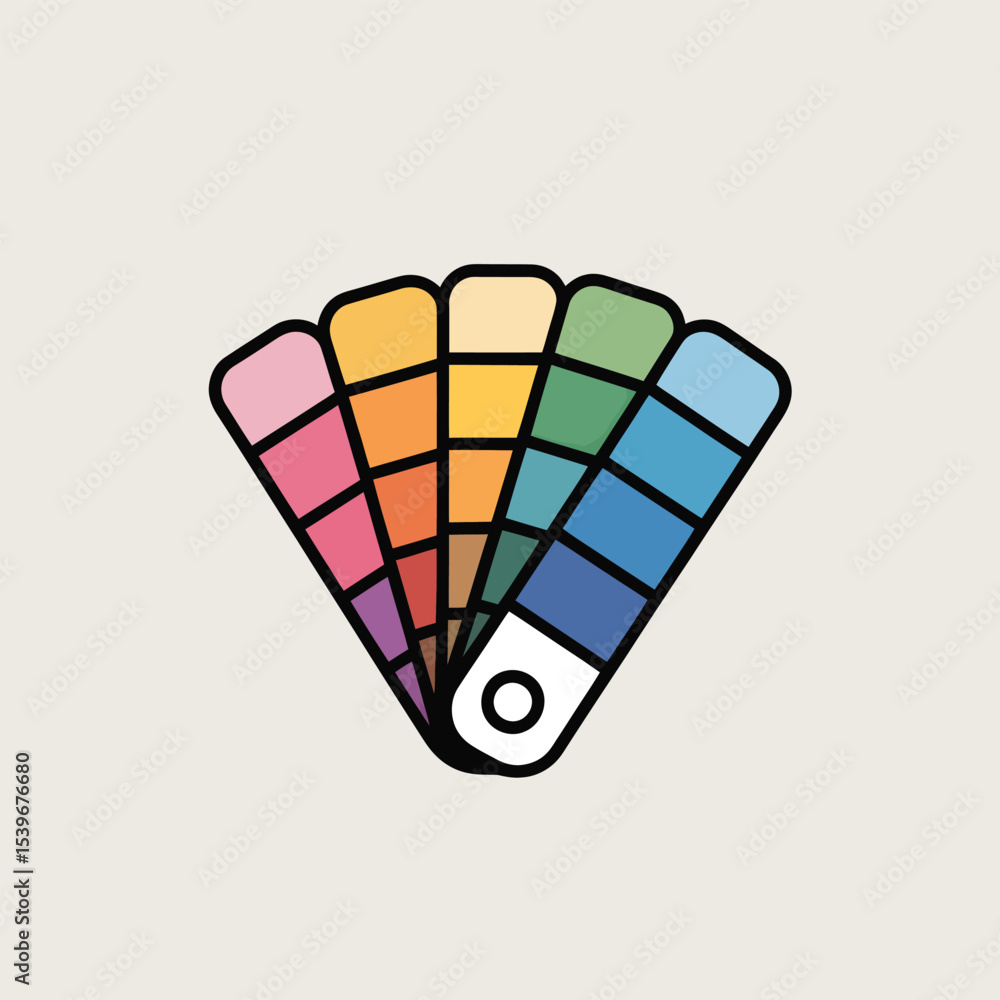 Aufkleber a flat design color palette fan in a spectrum of hues against a soft off-white background representi