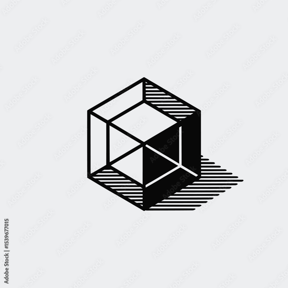 Poster abstract geometric cube illustration with black and white minimalist design on white background suit