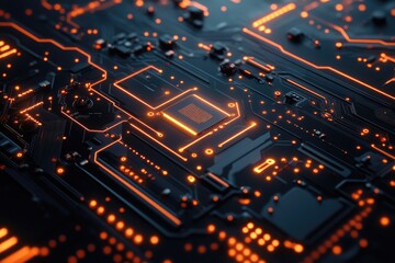 Obraz premium Close-up of glowing circuit board with central processor
