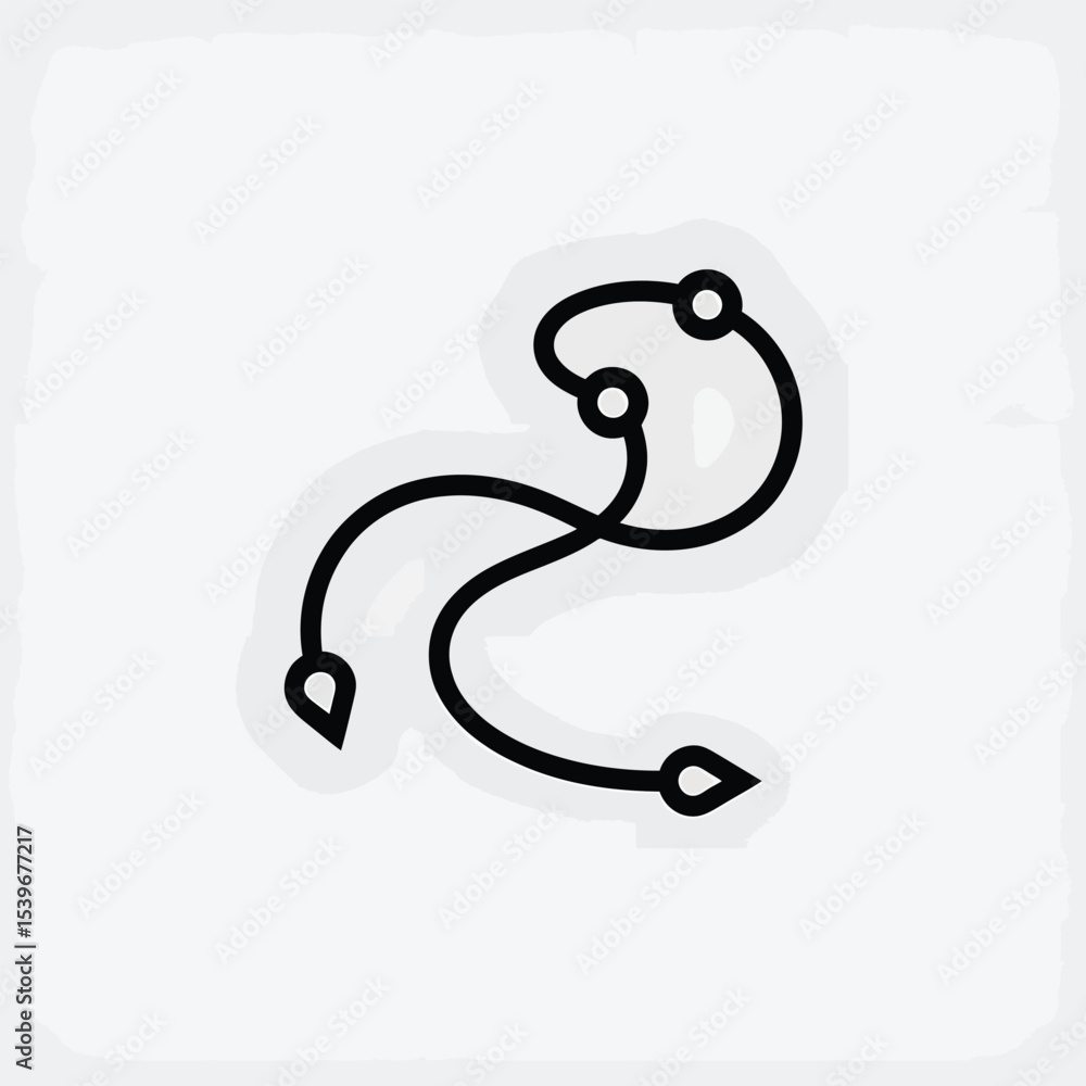 Poster abstract minimalist vector illustration of curving black lines and rounded forms against a white bac