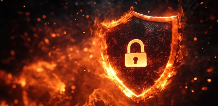 Fiery shield with lock graphic (2)