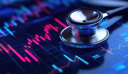 Stethoscope resting on financial data charts