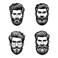 Hand drawn vector bearded men hipster face