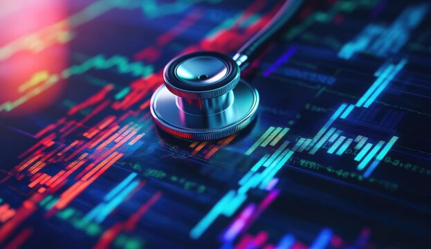 Stethoscope on a vibrant digital financial chart - Powered by Adobe