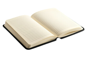 Professional black lined notebook opened on a clean surface, showcasing blank pages ready for writing and organization during the day