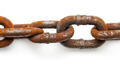 Obraz premium Rusty chain links against white background (1)