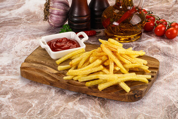 Golden French fries potato with sauce
