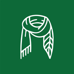 Elegant white scarf icon on forest green background design template