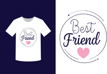 T shirt design with best friend text and heart illustration
