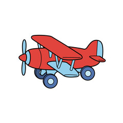 A cartoon airplane with red wings is isolated on white background