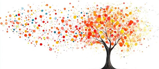 Abstract colorful tree with scattered dots