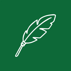 Elegantly Drawn Feather in White Outline Against a Green Backdrop