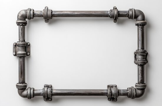 Rectangular metal pipe frame on white background