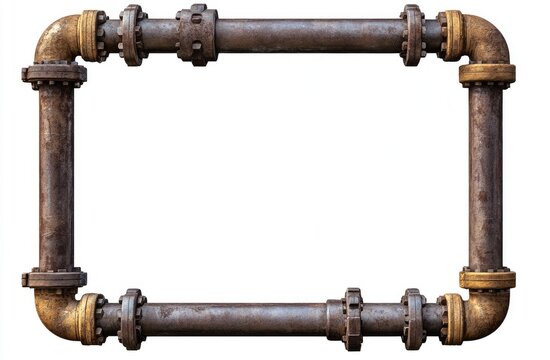 Rusty metal pipes form a rectangular frame