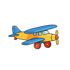 A cartoon airplane with red wings is isolated on white background