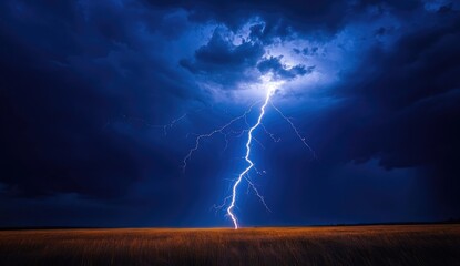 Dramatic lightning strike over a field at night (4)