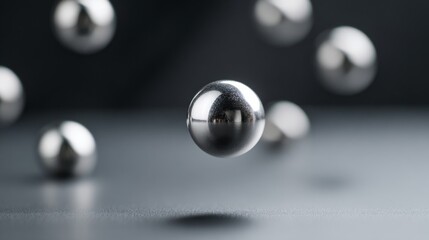 Strong rare-earth magnet levitating metallic spheres in midair, demonstrating magnetic force and physics concept, science experiment or educational demonstration.