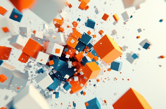 Abstract explosion of colorful cubes