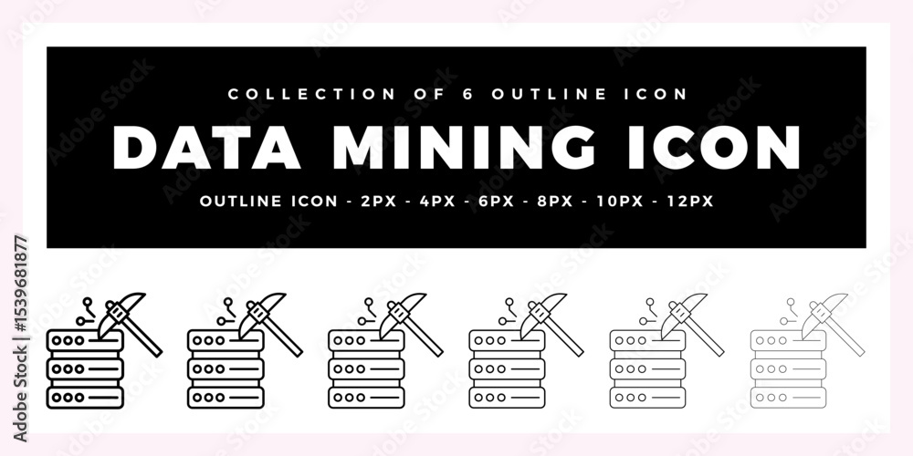 Poster pack of 6 outline vector data mining icon
