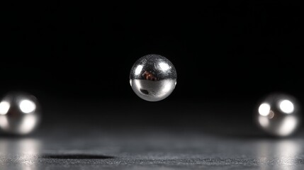 Strong rare-earth magnet levitating metallic spheres in midair, demonstrating magnetic force and physics concept, science experiment or educational demonstration.