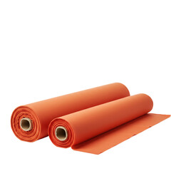 Two rolls of vibrant orange fabric on a transparent background  