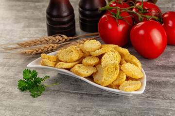 Crunchy croutons heap - roasted bread