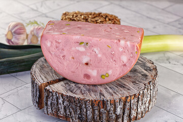 Italian Mortadella pork sausage piece