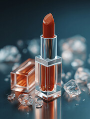 lipstick with smudge stroke paint, makeup cosmetic lips, product mockup for beauty fashion business, swatch color	