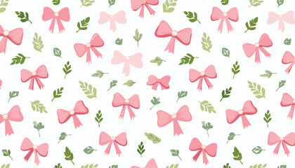 seamless pattern with pink bows and ribbons. Preppy background for fabric, prints, wallpaper or wrapping paper.bow, damask, ornament, pastel, print, repeat, ribbon, textile, valentine, 