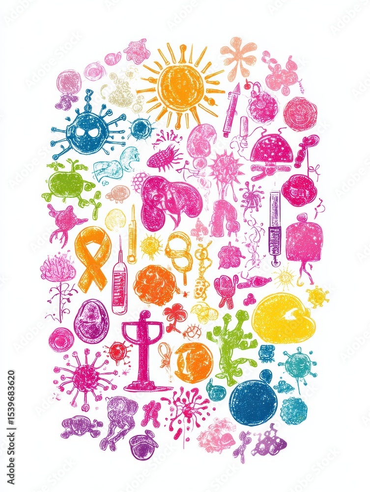 Poster Pediatric Oncology Glossary Visual Featuring Colorful Illustrations and Soft Typography to Enhance Understanding of Key Concepts