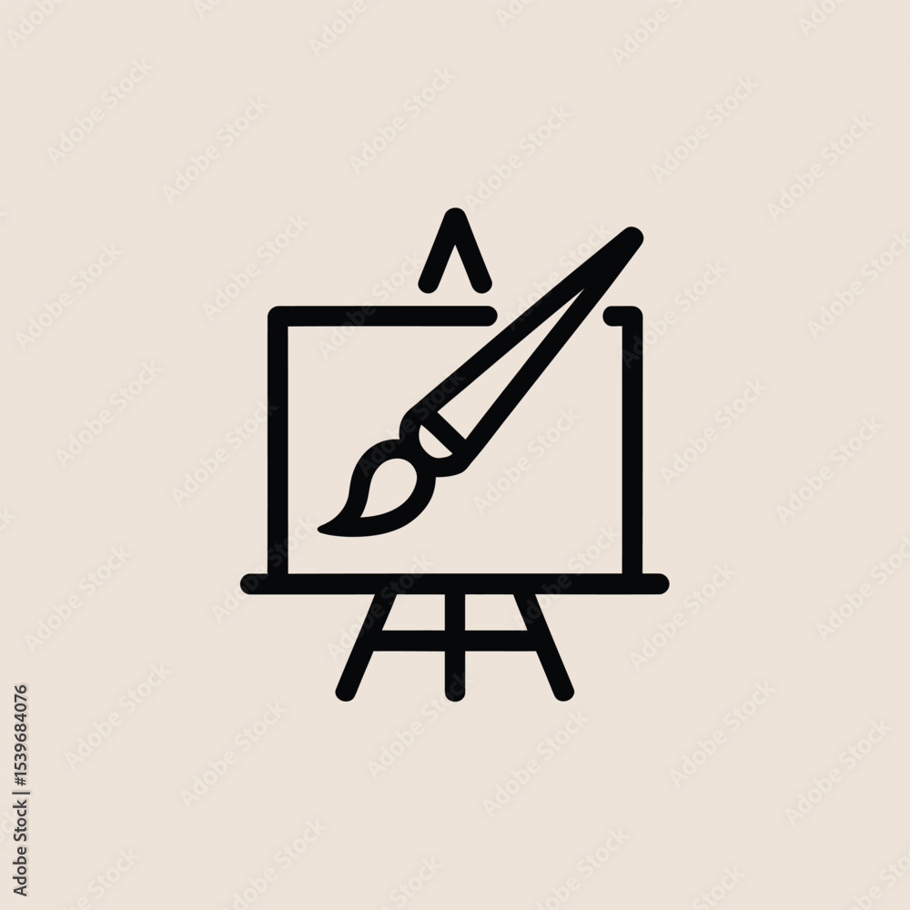 Poster minimalist line art illustration of an easel with a canvas and paintbrush representing artistic crea