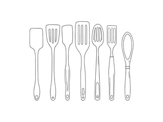 black and white line art spatula kitchen tool vector graphic