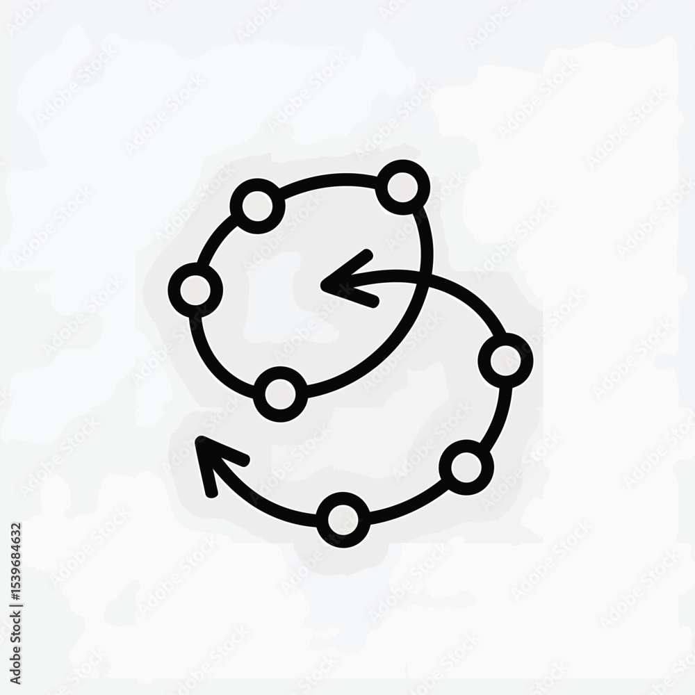 Poster modern vector illustration depicting a circular process flow with interconnected arrows and nodes on